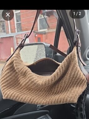 Banana Republic Tan Wool Hobo Bag with Leather Strap